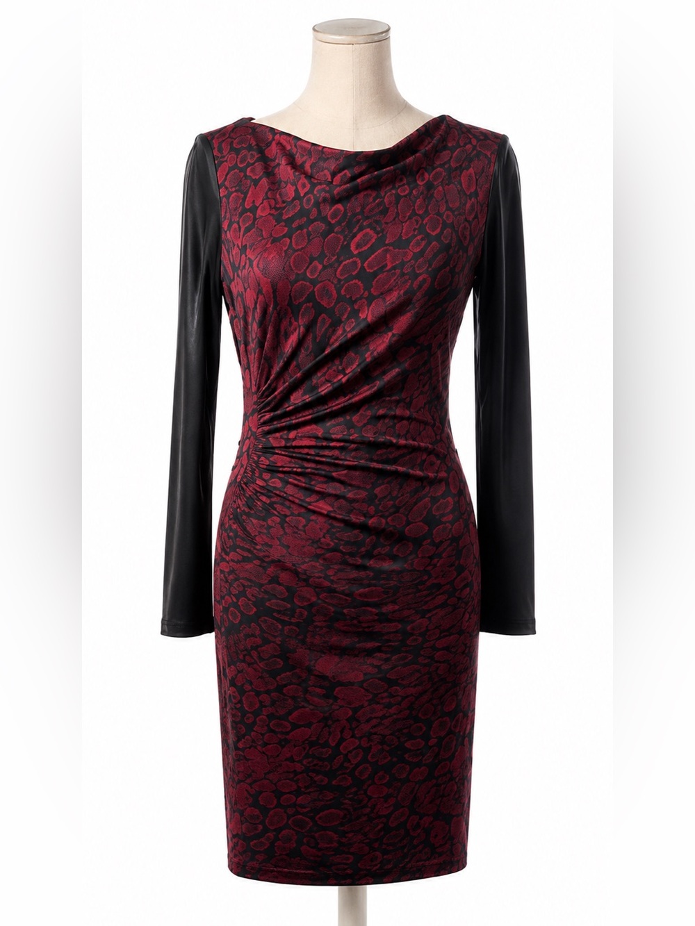 Diane Von Furstenberg DVF Red Black Animal Print Sheath Dress Ruched Size 6